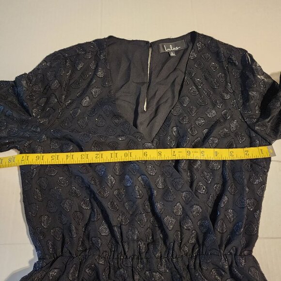 New Lulus sz S women Black Glitter Sheer Long-Sleeve Wrap Romper - Picture 8 of 10